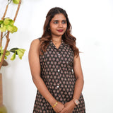 Black ajrakh cotton shirt dress(attached sleeves)