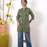 Pintex cotton short kurti - Forest green