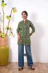 Pintex cotton short kurti - Forest green