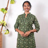 Pintex cotton short kurti - Forest green
