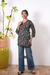 Round neck cotton short kurti - Onyx