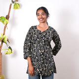 Round neck cotton short kurti - Onyx