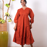 Tangerine cotton midi dress
