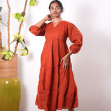 Tangerine cotton midi dress