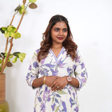 Lavender tulips V neck cotton co-ords set