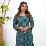 Peacock blue bandhani long gown