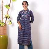 Midnight blue mandarin cotton kurta