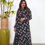 Black floral georgette maxi dress