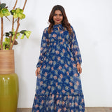 Royal blue floral georgette maxi dress