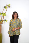 Sage green floral flared cotton short kurti