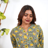 Sage green floral flared cotton short kurti