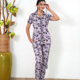 Baby pink floral knitted cotton night suit