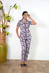 Baby pink floral knitted cotton night suit