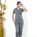 Grey checked knitted cotton night suit