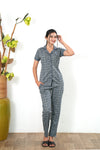 Grey checked knitted cotton night suit