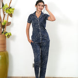 Navy knitted cotton night suit