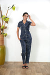Navy knitted cotton night suit