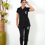 Black knitted cotton night suit