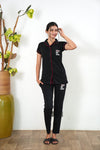 Black knitted cotton night suit