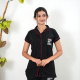Black knitted cotton night suit