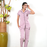 Baby pink knitted cotton night suit