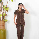Brown knitted cotton night suit