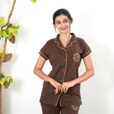 Brown knitted cotton night suit