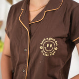 Brown knitted cotton night suit