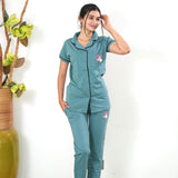 Turquoise knitted cotton night suit