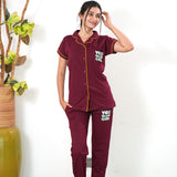 Maroon knitted cotton night suit