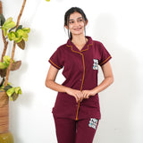 Maroon knitted cotton night suit