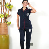 Blue knitted cotton night suit