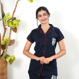 Blue knitted cotton night suit