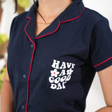 Blue knitted cotton night suit