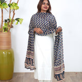 Midnight blue floral pure cotton dupatta
