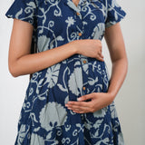 Midnight blue cotton button down shirt dress
