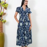Midnight blue cotton button down shirt dress