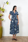 Midnight blue cotton button down shirt dress