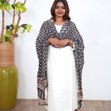 Midnight blue floral pure cotton dupatta