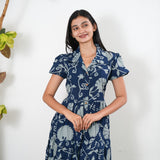 Midnight blue cotton button down shirt dress