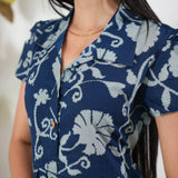Midnight blue cotton button down shirt dress