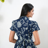 Midnight blue cotton button down shirt dress