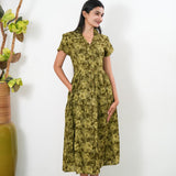 Khaki cotton button down shirt dress