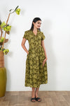 Khaki cotton button down shirt dress