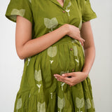 Lime green cotton button down shirt dress