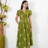 Lime green cotton button down shirt dress
