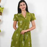 Lime green cotton button down shirt dress