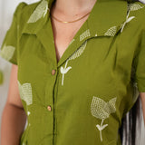 Lime green cotton button down shirt dress