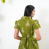 Lime green cotton button down shirt dress