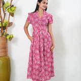 Pink cotton button down shirt dress